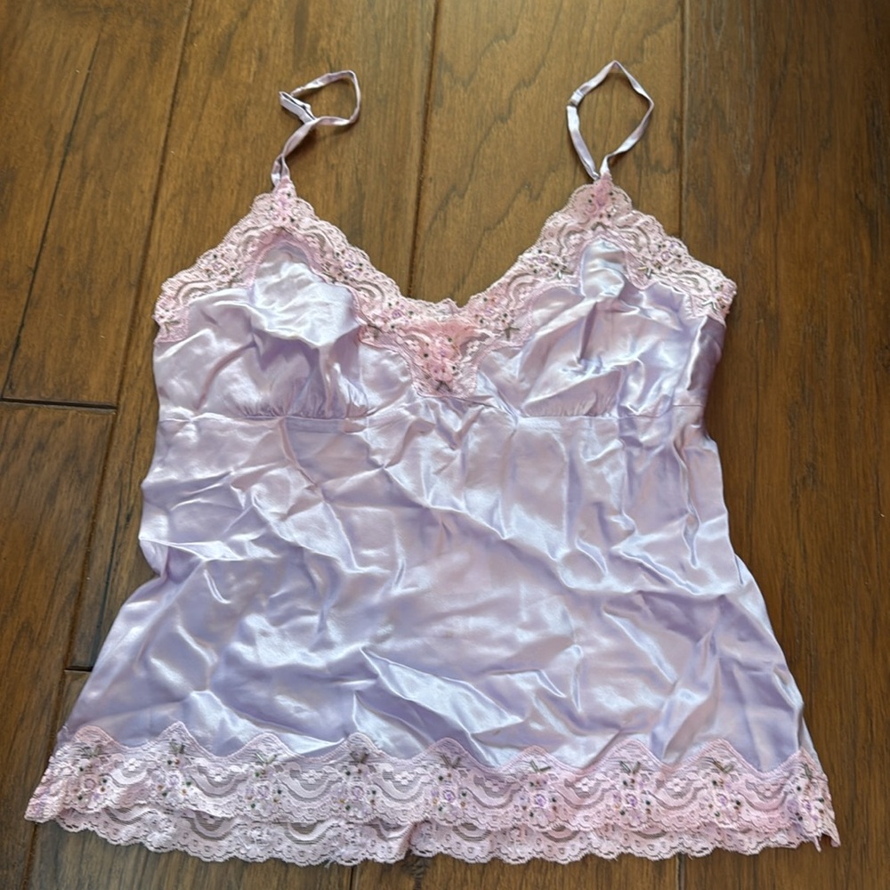 Gold Hawk Lavender Lace Trim Silk Camisole